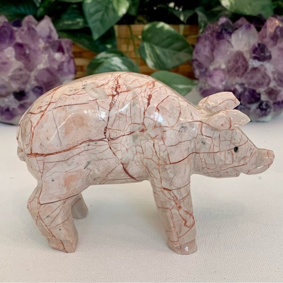 Large Pink Marble Carved Pig Figurine Farm Animal Polished Stone Swine 5" 539g - Picture 1 of 16